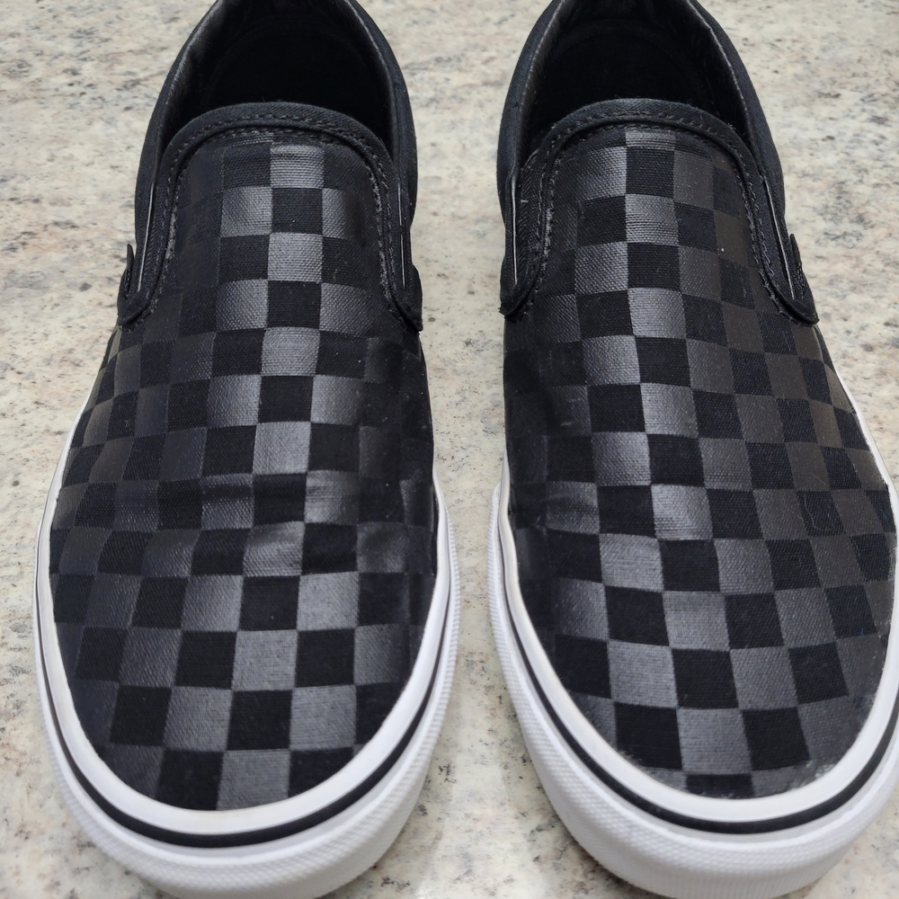 Vans Black and Gray Checkered Slip-On Sneakers Women's Size 9.5 Men's Size 8